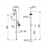 Commercial shower column with adjustable shower head, wall bracket and G1/2 female connection. Perfect for hotels, gyms, hospitals and bathrooms across UAE.