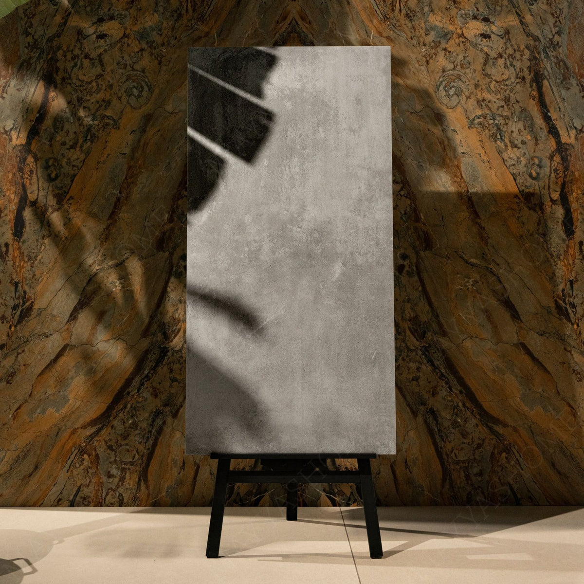 Concrete Grey porcelain tile in 60x120cm size with modern concrete look, neutral grey tones and durable 9mm thickness for floors and walls.
