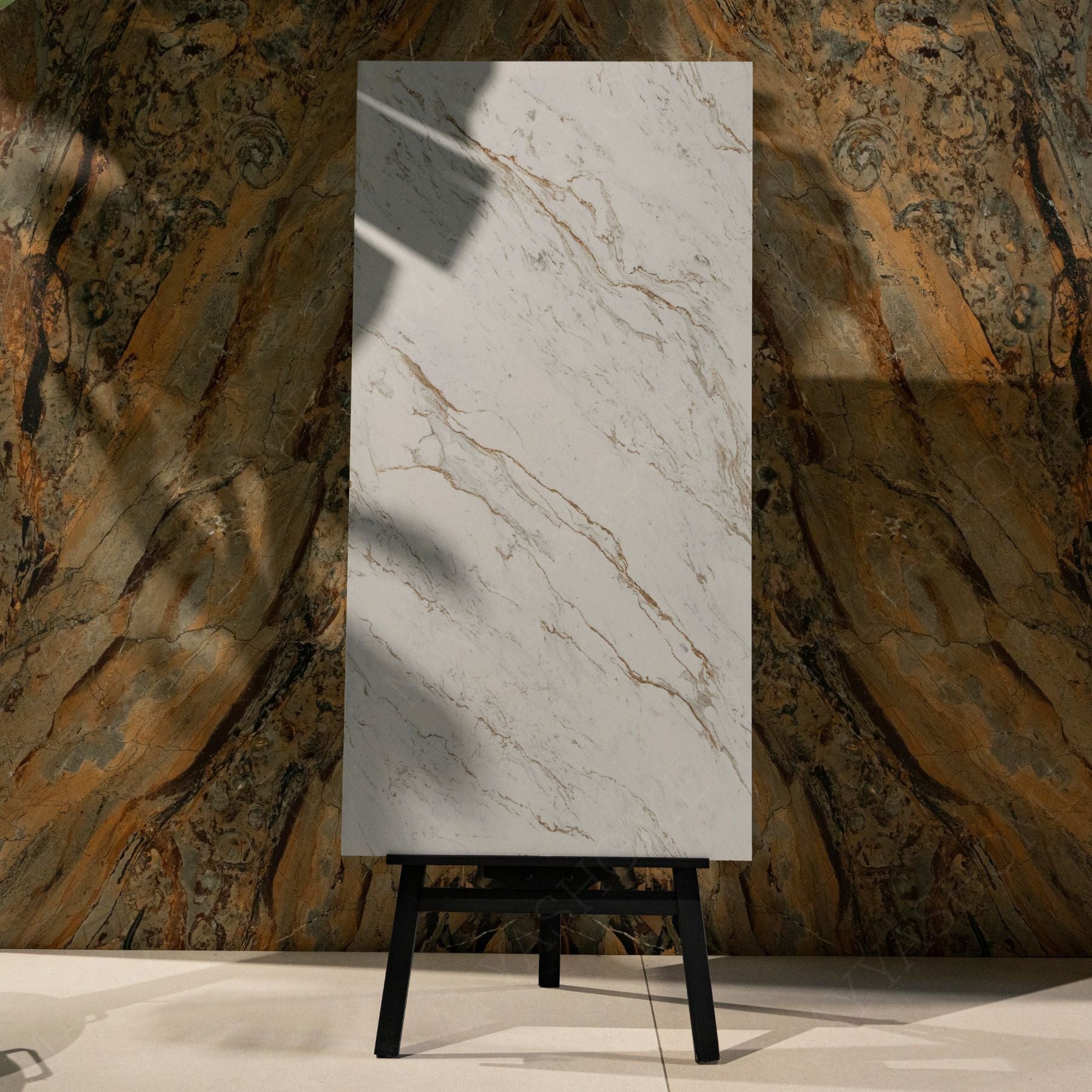 Copper Vein Statuario polished marble effect porcelain tile 60x120cm 9mm delivers luxurious white marble look with durable porcelain for floors and walls.