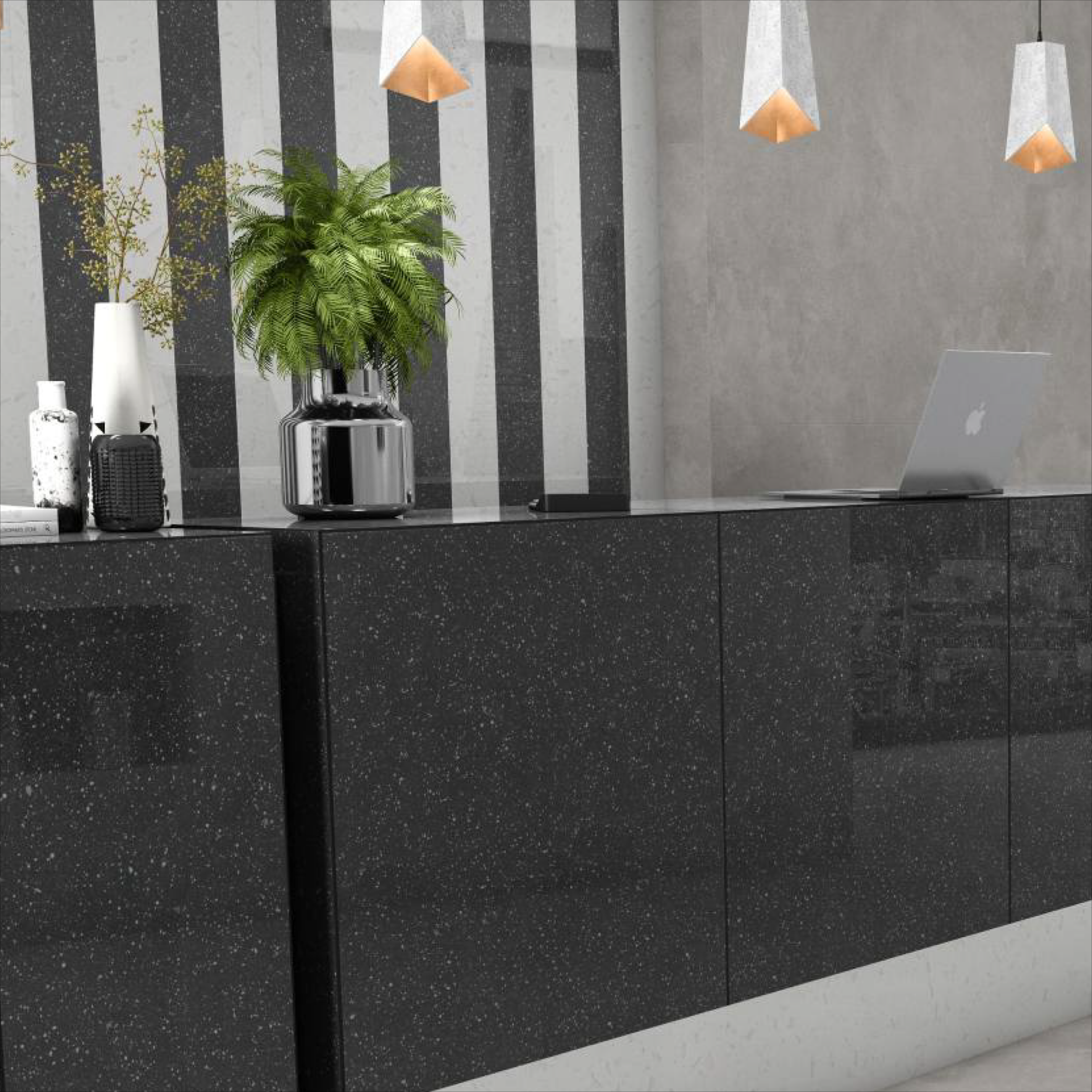 Cosmic Black 80x240cm glossy porcelain tile with deep black tones and shimmering details. Perfect for bold walls, luxury floors, and countertops.