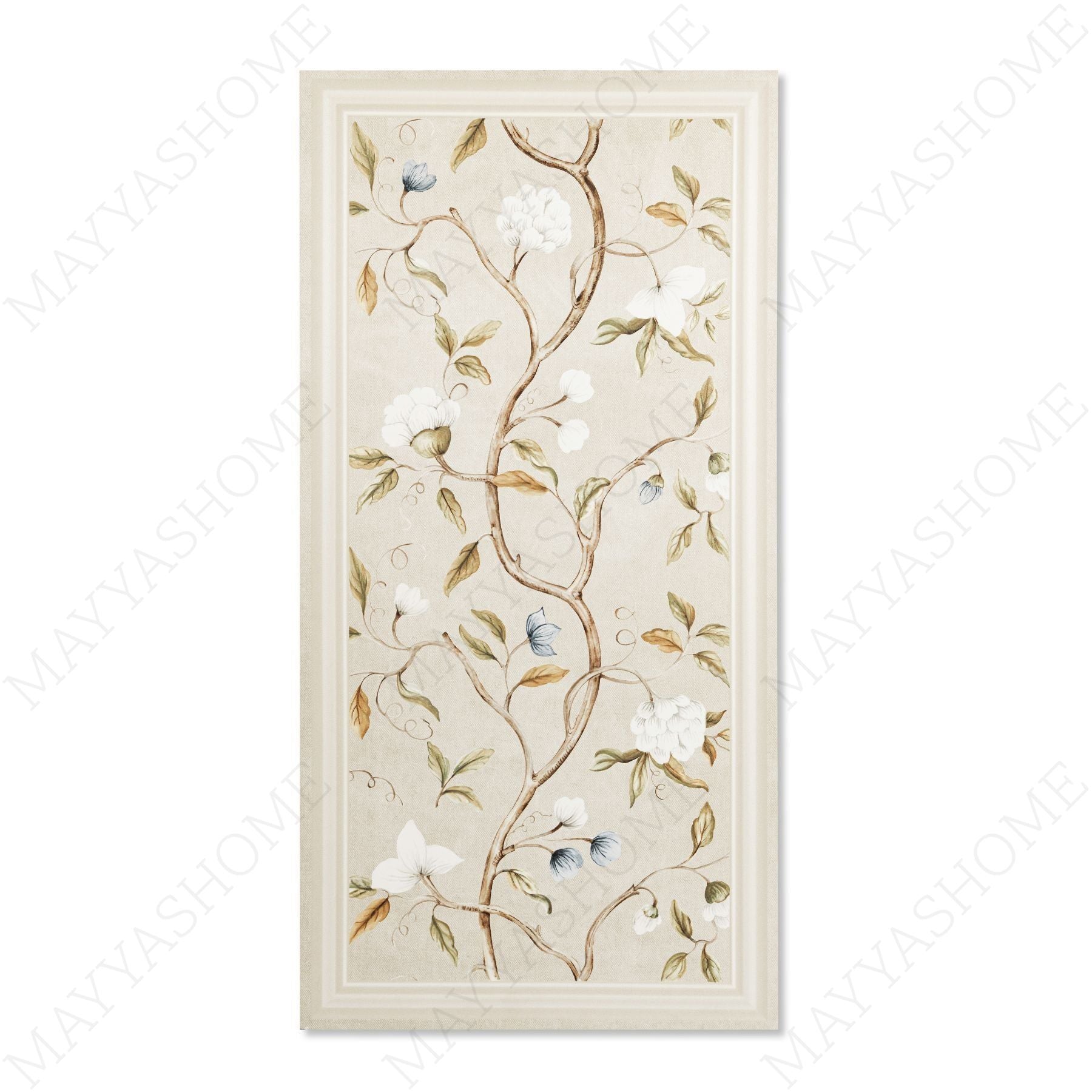 Crema Frame Blossom matt stone effect porcelain tile 60x120cm with 9mm thickness features soft beige tones and elegant floral detailing.
