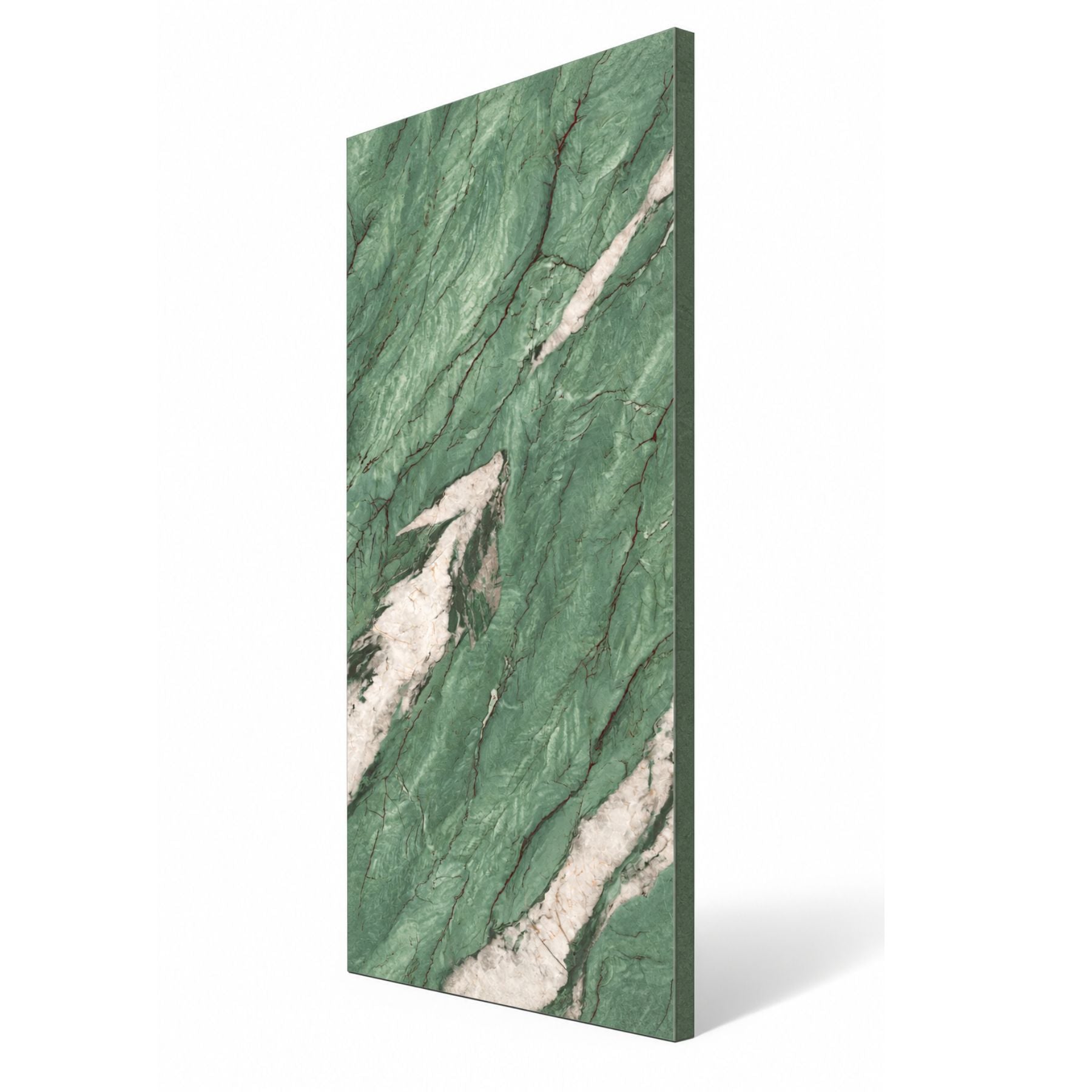 Elegant Emerald Meta Ox Colorbody porcelain slab 120x280cm, 9mm thick, with a rich green stone look for striking floors, walls and modern interiors.