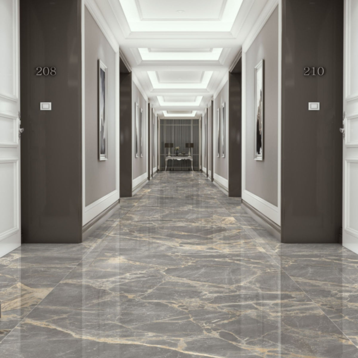 Fior Di Bosco polished porcelain slab in 120x280cm with 6mm thickness, offering a luxury stone look for premium floor, wall and contemporary interior applications.