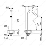 Fixed washbasin spout for above-counter installation with G1/2 male threaded connection. Ideal for hotels, offices, healthcare and commercial bathrooms in UAE.