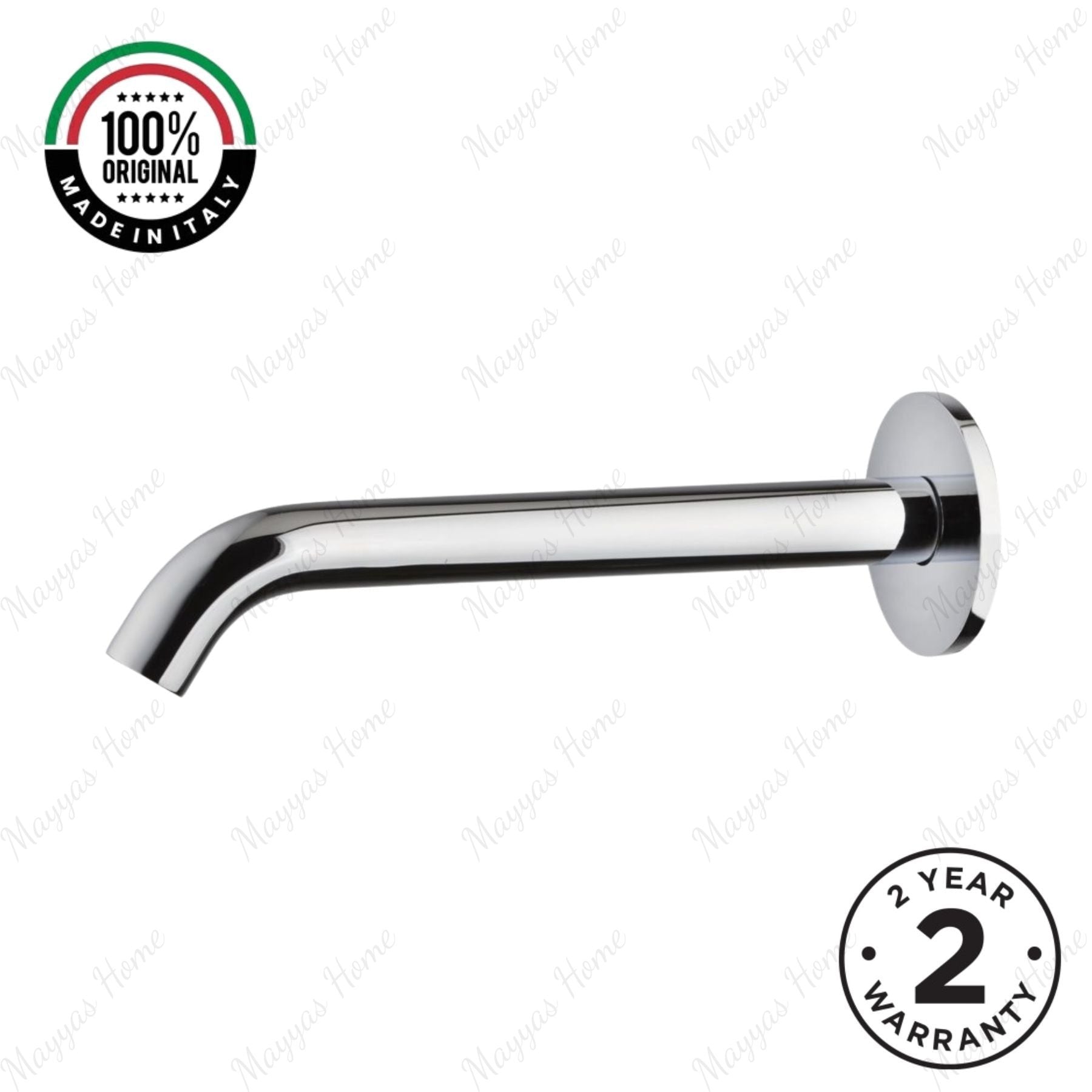 Fixed washbasin spout for wall installation with G1/2 male threaded connection. Premium chrome spout for hotels, hospitals, offices and residential bathrooms in UAE.