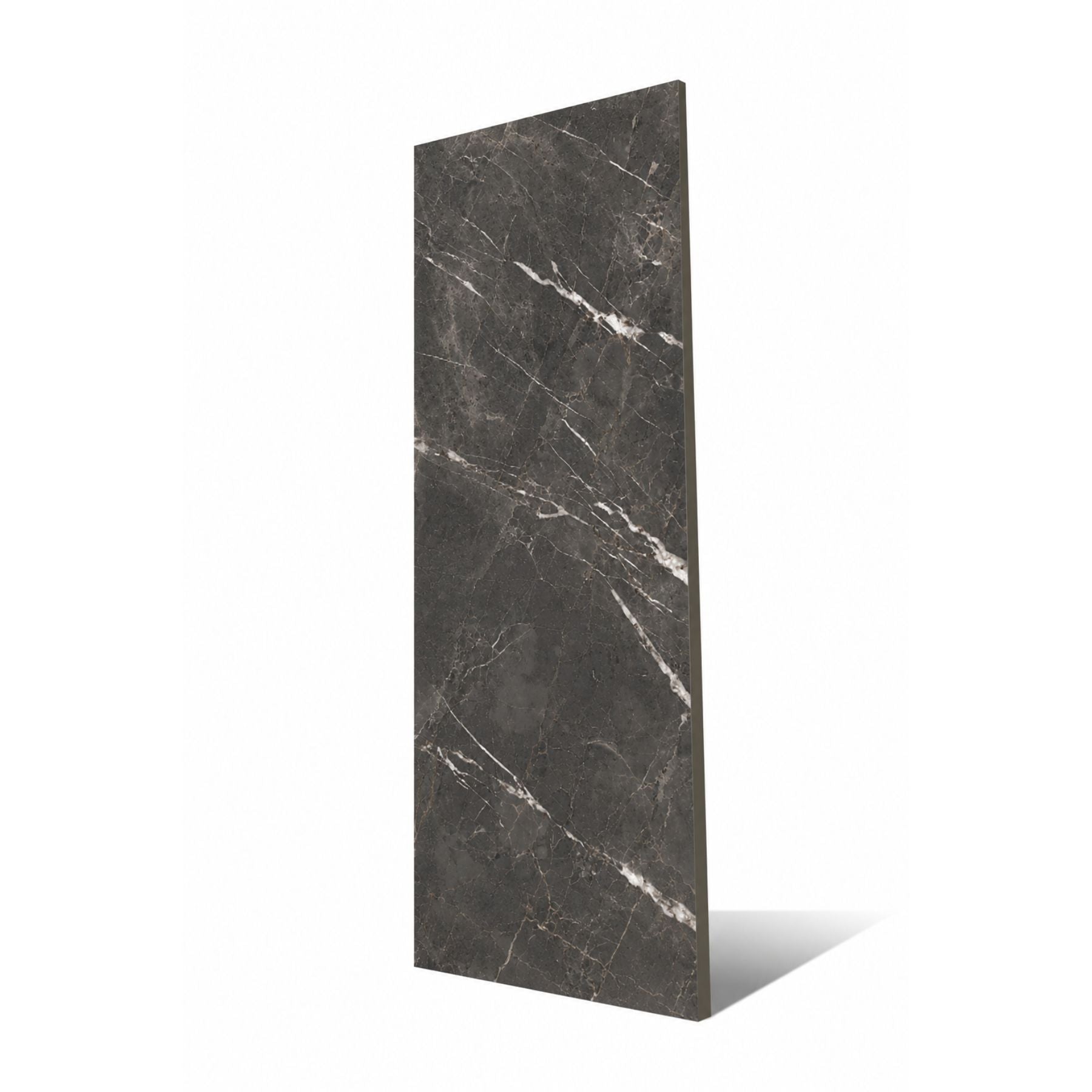 Flurry Black Shape+ Colorbody porcelain slab 120x280cm, 9mm thick, with bold veining and black marble character for floors, walls and modern interiors.