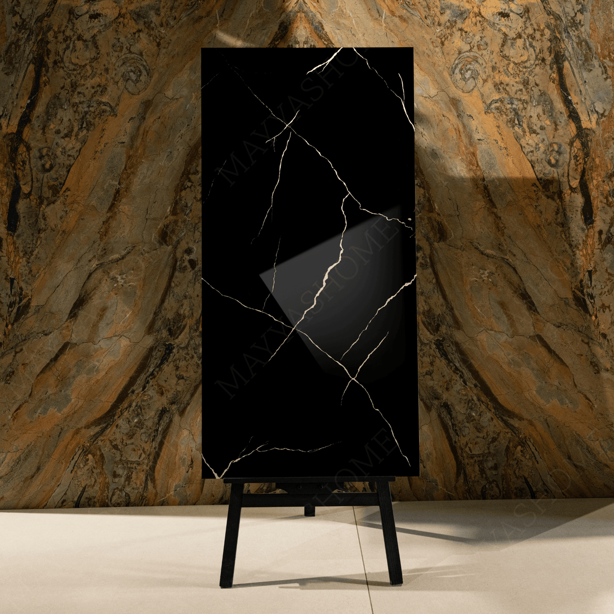 Forest Black porcelain tile 60x120cm 9mm thickness, bold marble look design, durable porcelain, ideal for luxury floors and walls.