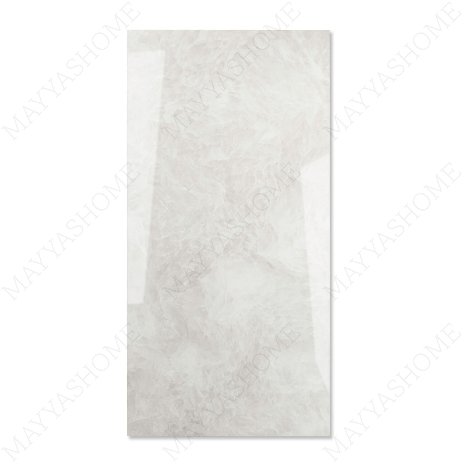 Fur Ice glossy marble effect porcelain tile 60x120cm with 9mm thickness features icy white base, soft grey texture and polished finish.