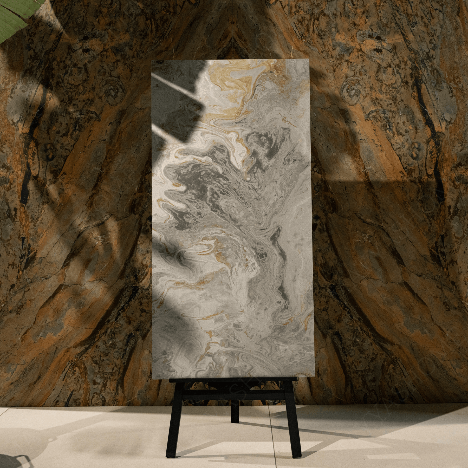 Fusion Gold porcelain tile 60x120cm with 9mm thickness features a bold marble look with gold veining, durable porcelain body for floors and walls.
