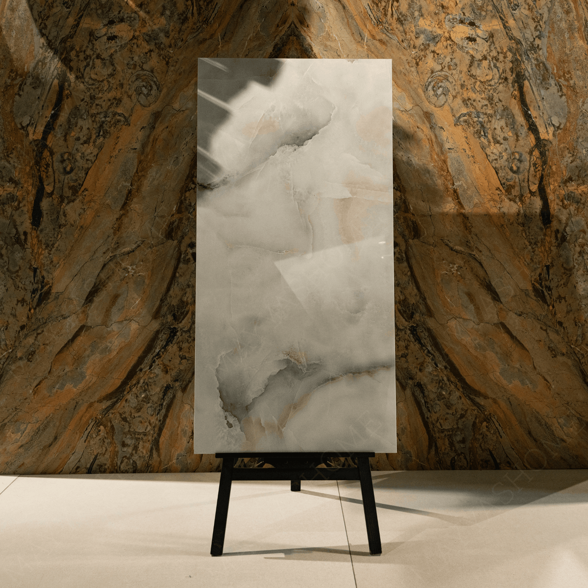 Glacier Vein Silver porcelain tile 60x120cm 9mm thickness, light grey marble look design, durable porcelain tile for modern floors and walls.