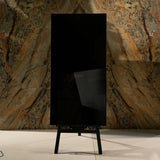 Jet Black glossy porcelain tile 60x120cm with 9mm thickness features deep solid black tone and polished luxury finish for modern interiors.