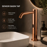 Luxury battery-powered electronic pre-mixed basin tap with extended body, modern above-counter installation and smart water-saving flow control.