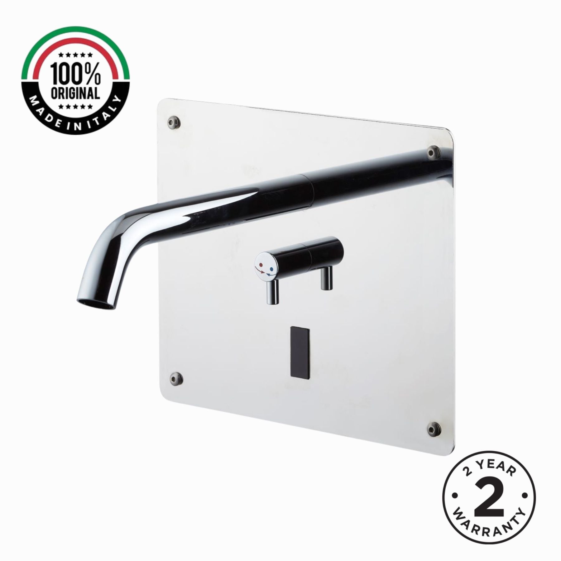 Mains-powered electronic sink mixer with built-in installation and touchless operation. Water-saving Italian faucet for modern UAE washrooms.