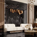 Marquina Midnight Royal Polish Colorbody porcelain slab 120x280cm, 9mm thick, with a bold black marble look for dramatic floors, walls and interiors.