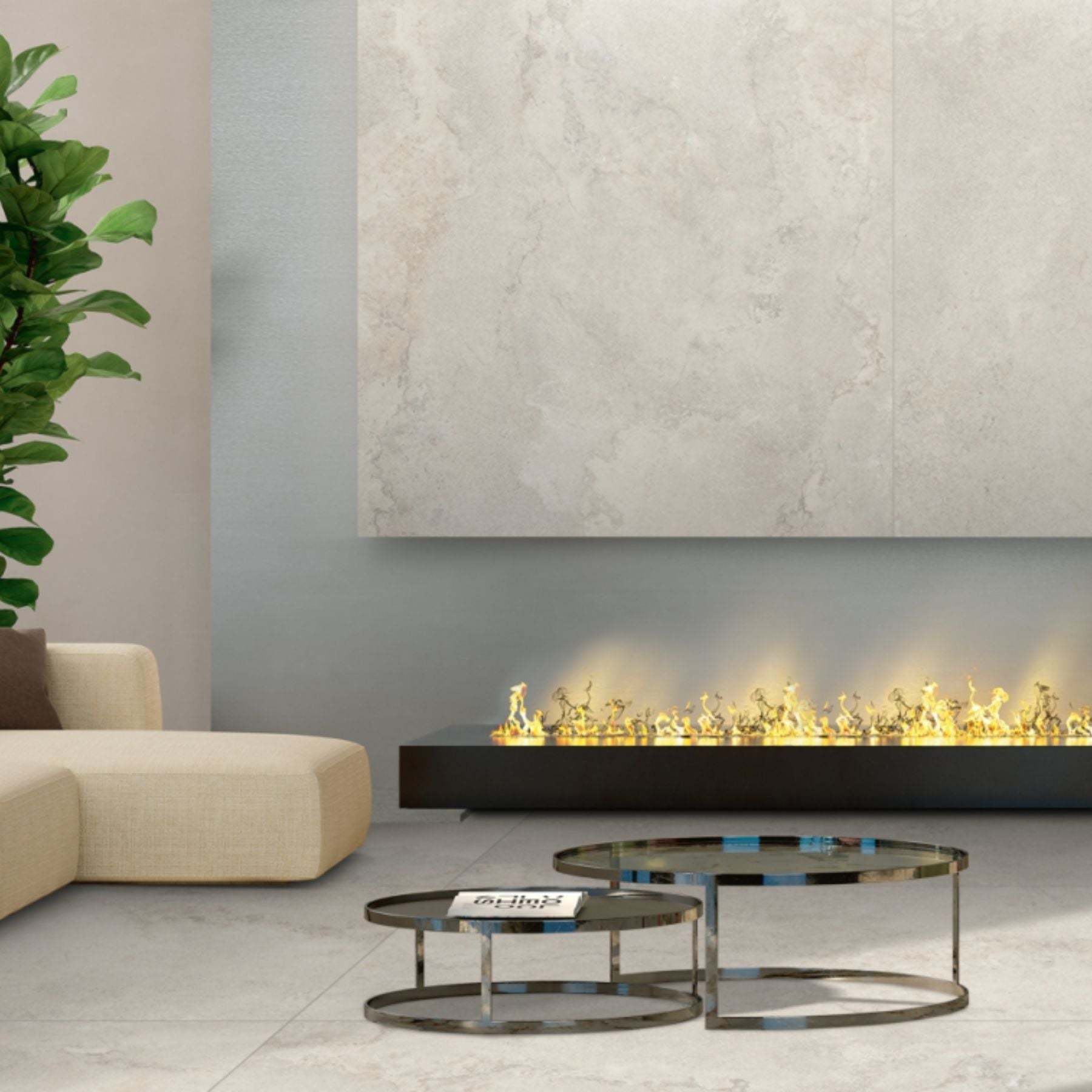 Marrazi Bianco leather porcelain slab in 120x280cm with 6mm thickness, offering a textured stone look for premium floors, walls and luxury interiors.