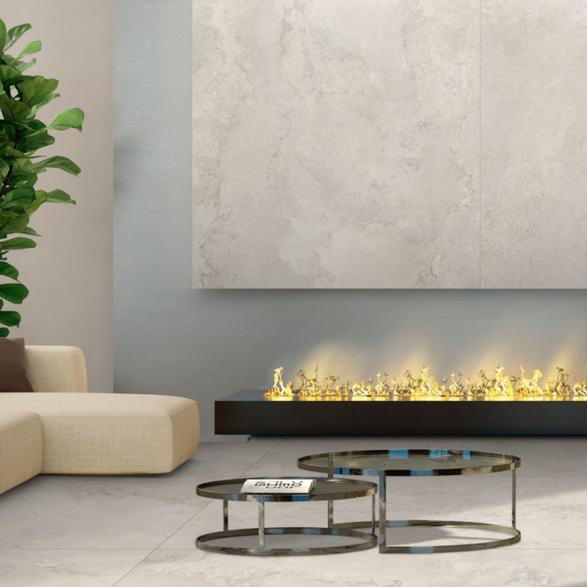 Marrazi Bianco leather porcelain slab in 120x280cm with 6mm thickness, offering a textured stone look for premium floors, walls and luxury interiors.