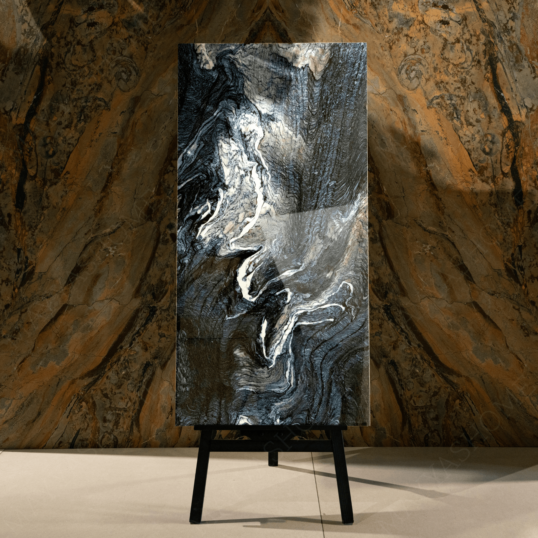 Olympos Azul porcelain tile 60x120cm 9mm thickness, blue marble look design, durable porcelain tile for luxury floors and walls.