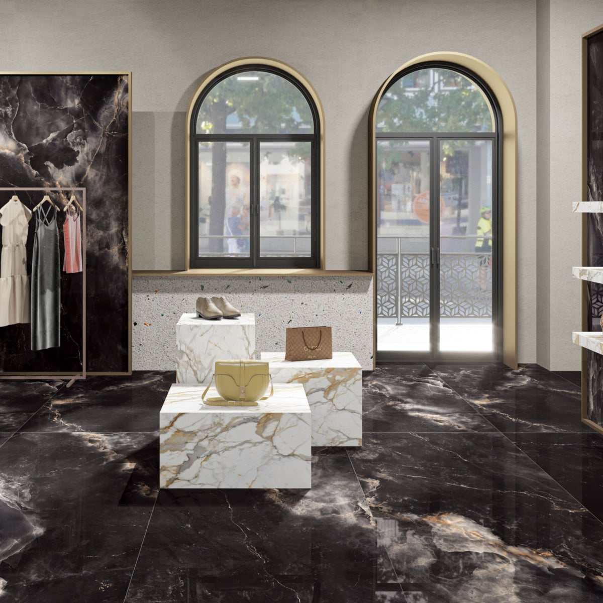 Onyx Galaxy Royal Polish Colorbody porcelain slab 120x280cm, 9mm thick, with a dramatic onyx look for striking floors, walls and contemporary interiors.