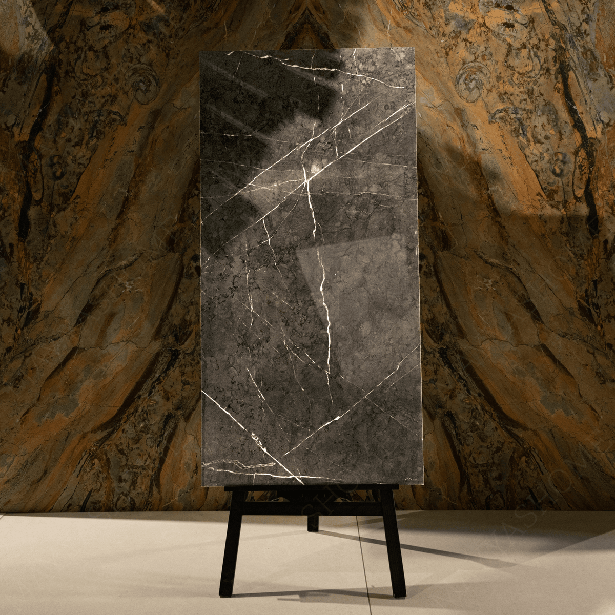Pitera Grey porcelain tile 60x120cm 9mm thickness, grey marble look design, durable porcelain tile ideal for modern floors and walls.