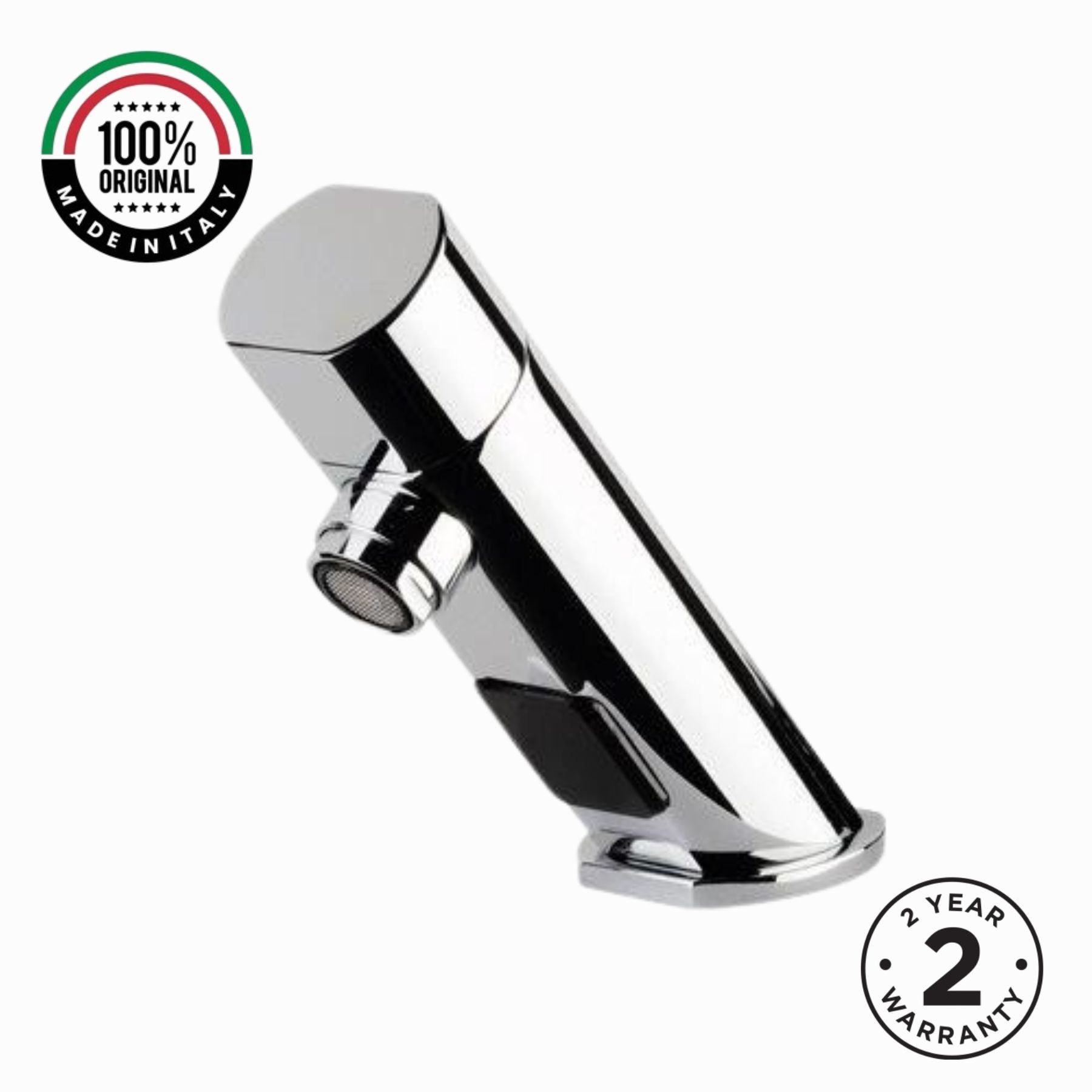 Premium battery-powered electronic single water sink tap with above-counter installation and water-saving flow limiter technology.