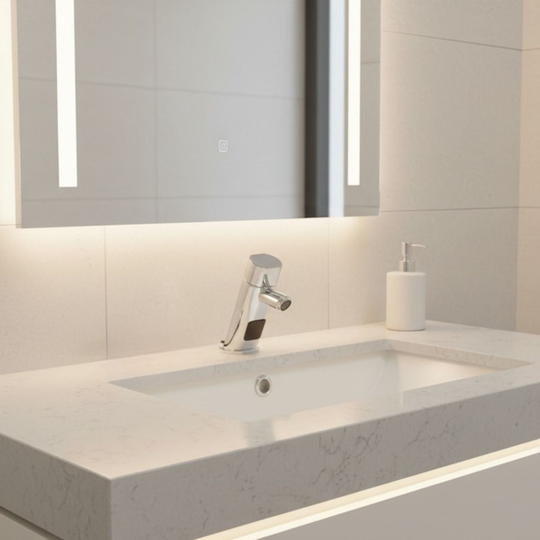 Premium battery-powered electronic single water sink tap with above-counter installation and water-saving flow limiter technology.