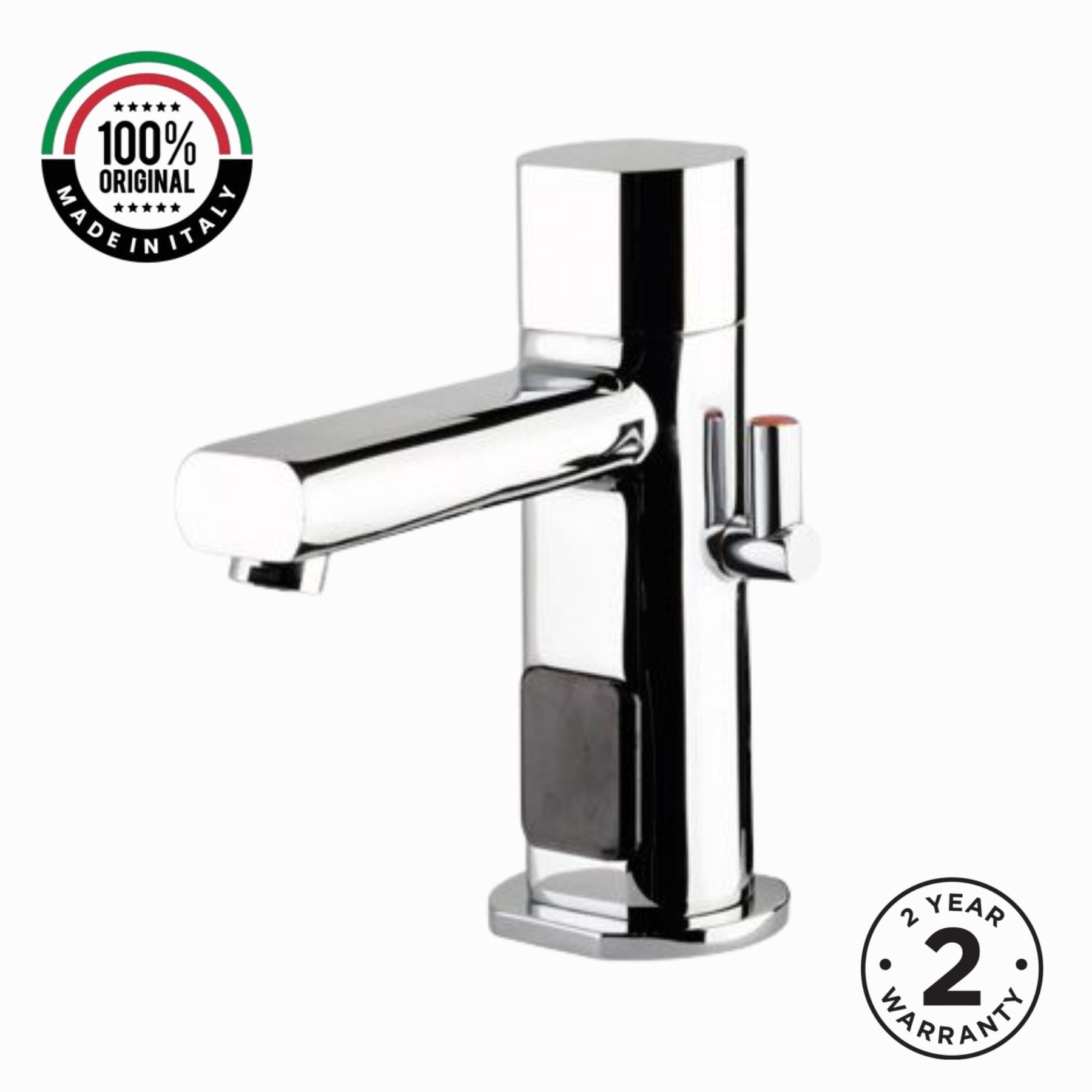 Premium mains-powered electronic sink mixer tap with above-counter installation and water-saving flow limiter technology.