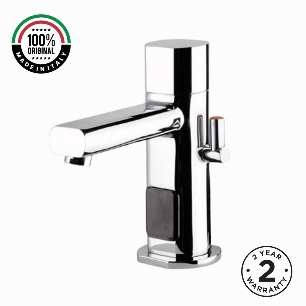 Premium mains-powered electronic sink mixer tap with above-counter installation and water-saving flow limiter technology.