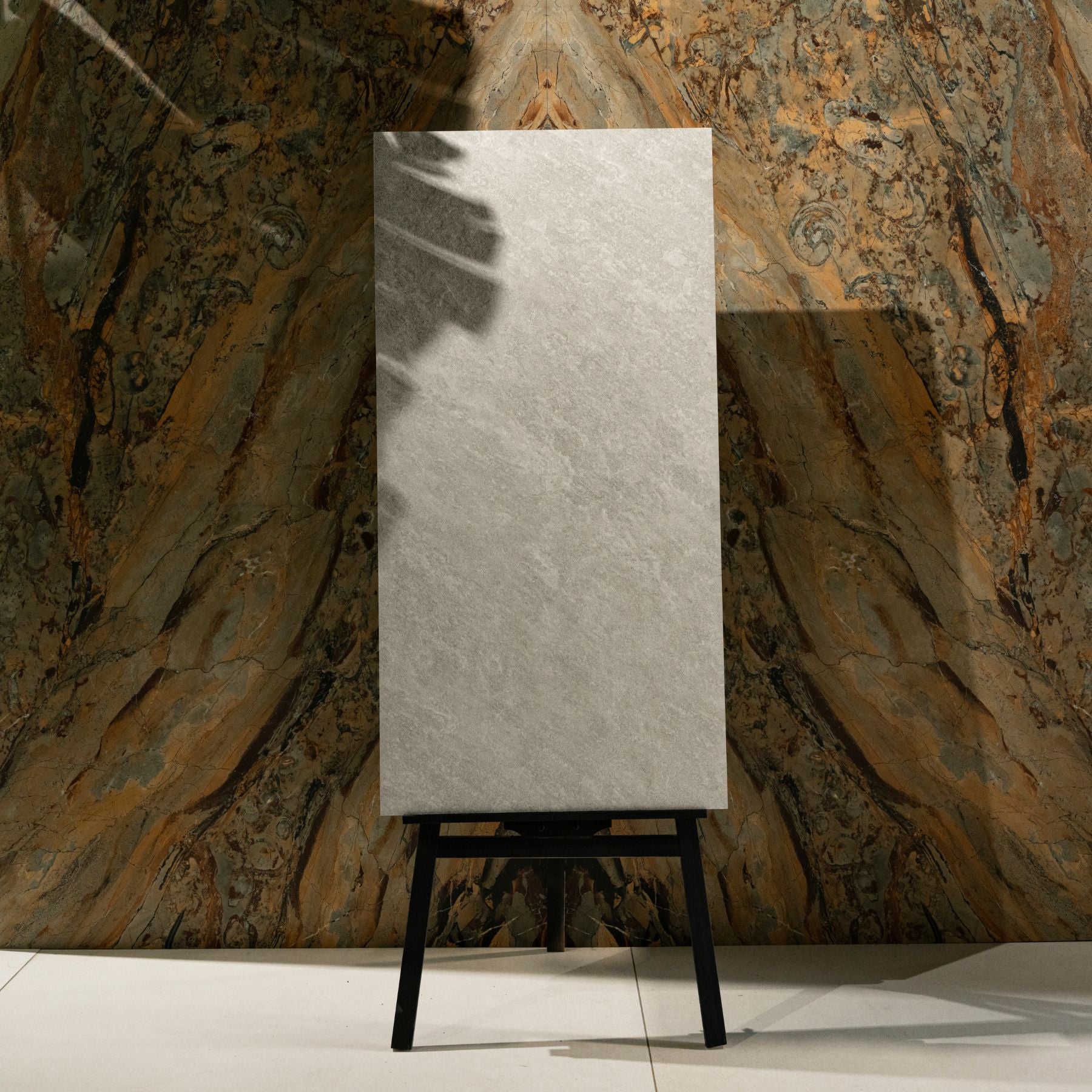 Quartz Light Grey matt porcelain tile 60x120cm x 2mm with modern stone texture. Stylish large format tile perfect for floors and walls in contemporary interiors.