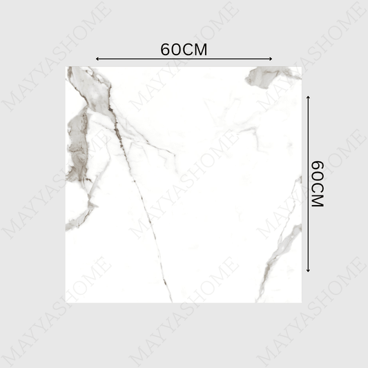 STATUARIO LITHIC 60x60cm Glossy Porcelain Tile – 09MM Bold White Marble Look 1800