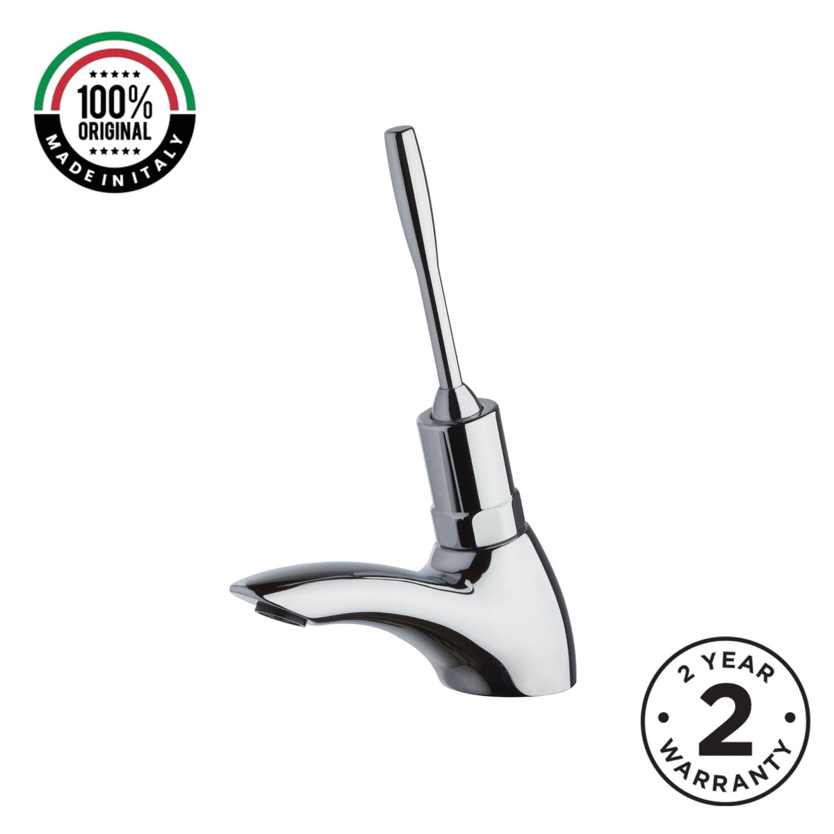 Single water timed sink tap with 8–12 second lever control, chrome finish and above-counter installation. Ideal for UAE commercial, healthcare and public washrooms.