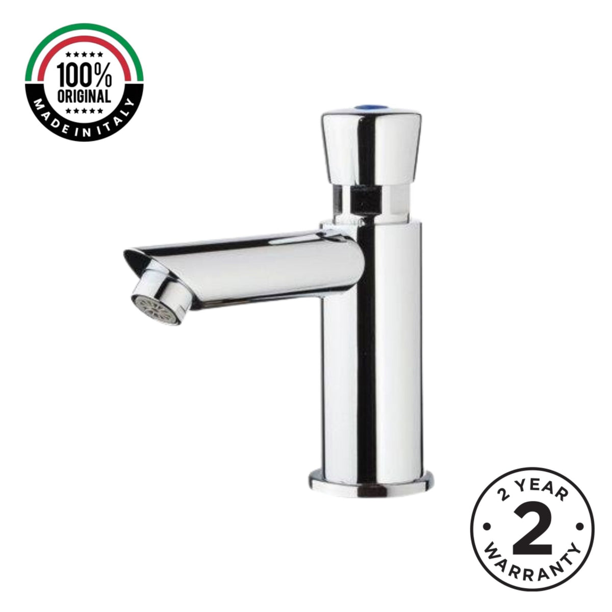 Single water timed sink tap with 8–12 second push-button control, anti-vandal protection and multiple finishes. Ideal for UAE commercial and public washrooms.