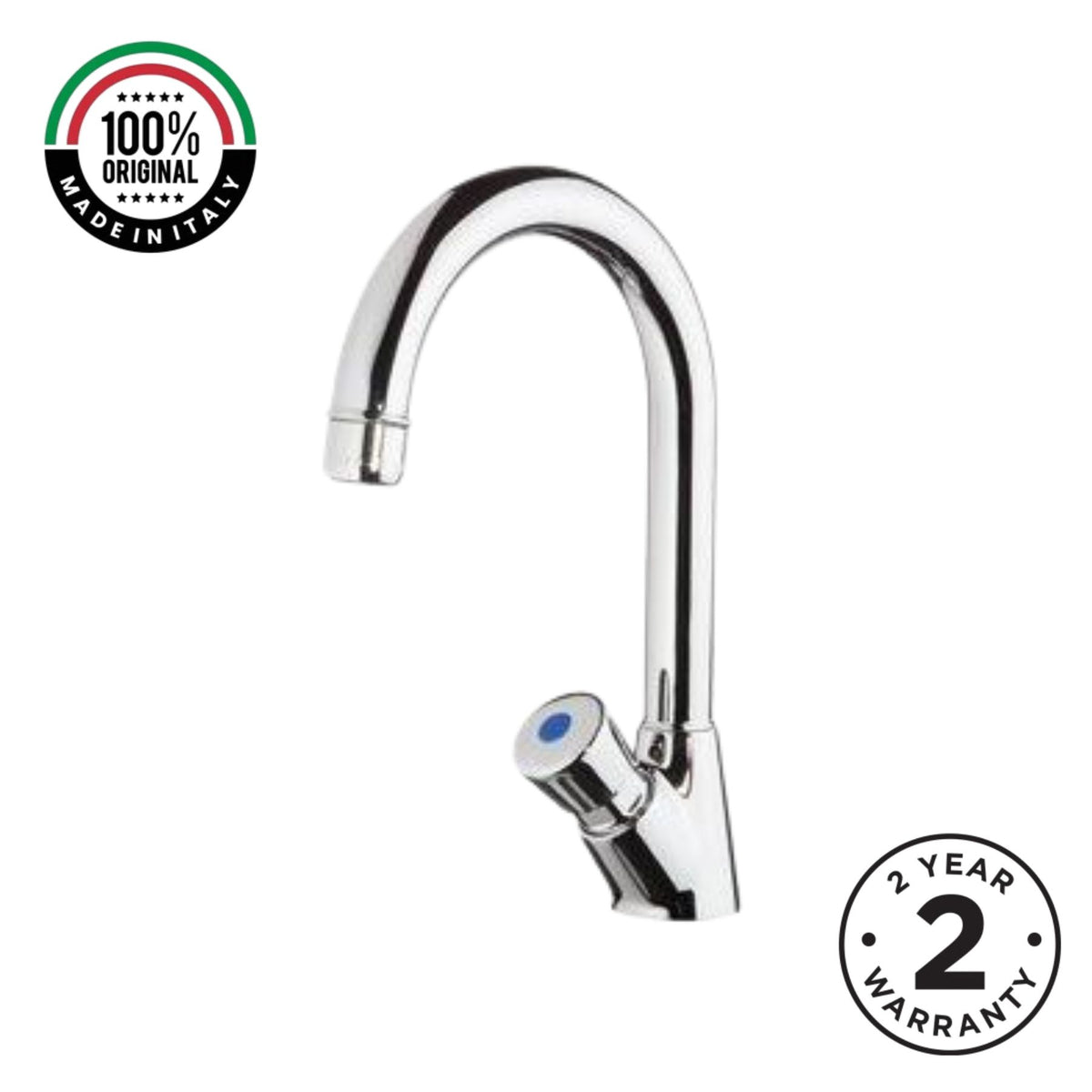 Single water timed washbasin tap with swivel spout, push-button control and anti-vandal protection. Ideal for UAE commercial and public washrooms.