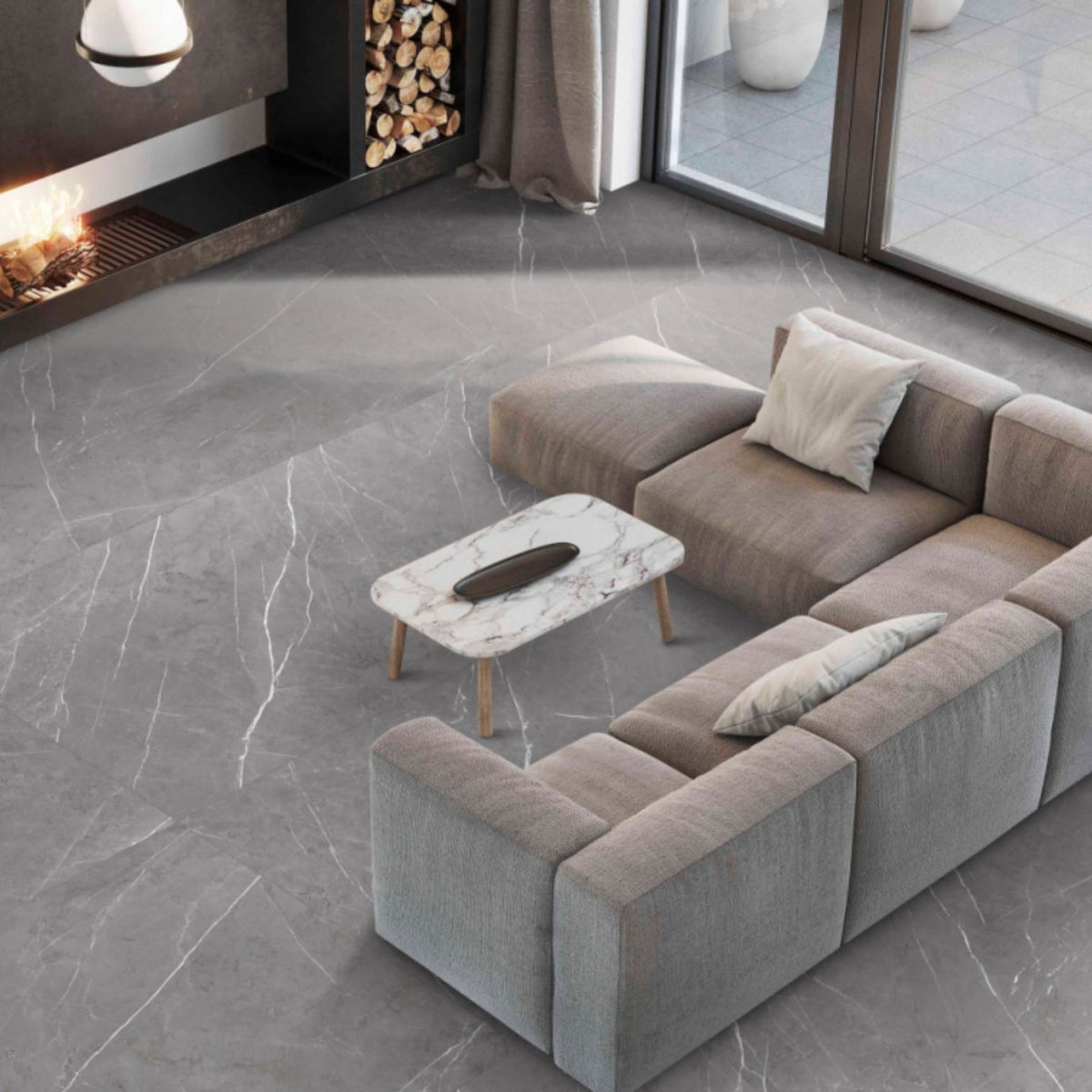 Slate Pietra polished matt porcelain slab 120x280cm, 6mm thick, featuring Random 3 stone-look designs for elegant floors, walls and modern interiors.