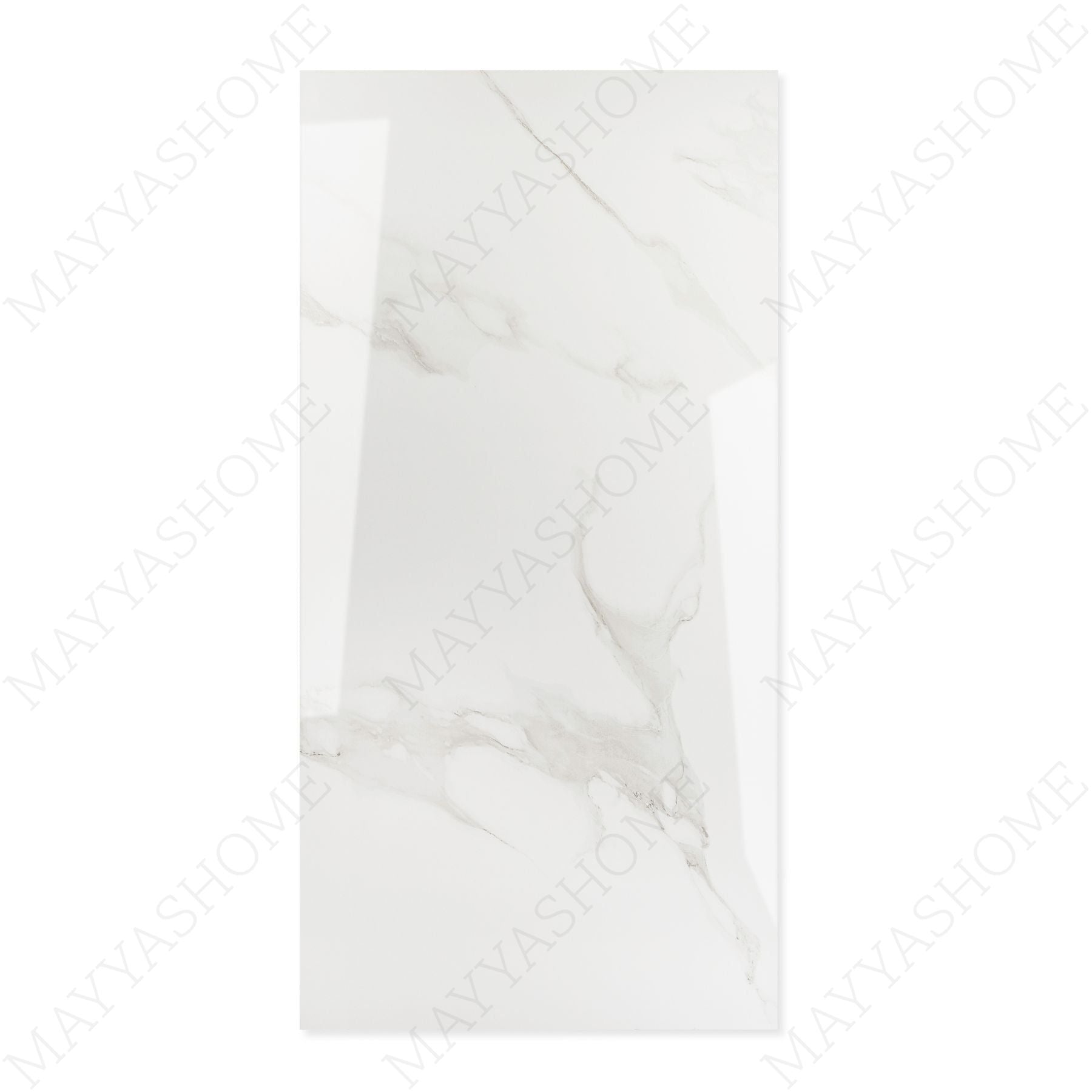 Smoke Statuario glossy marble porcelain tile 60x120cm with 9mm thickness features white base, smoky grey veining and polished finish.