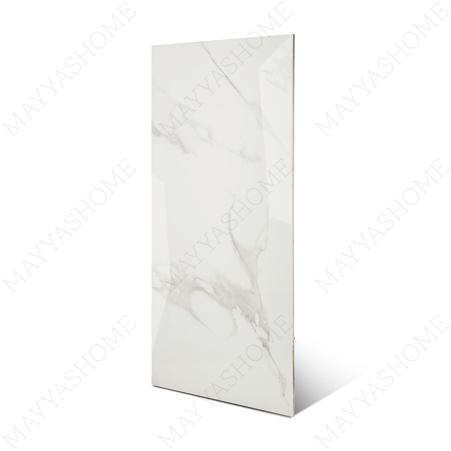 Smoke Statuario glossy marble porcelain tile 60x120cm with 9mm thickness features white base, smoky grey veining and polished finish.
