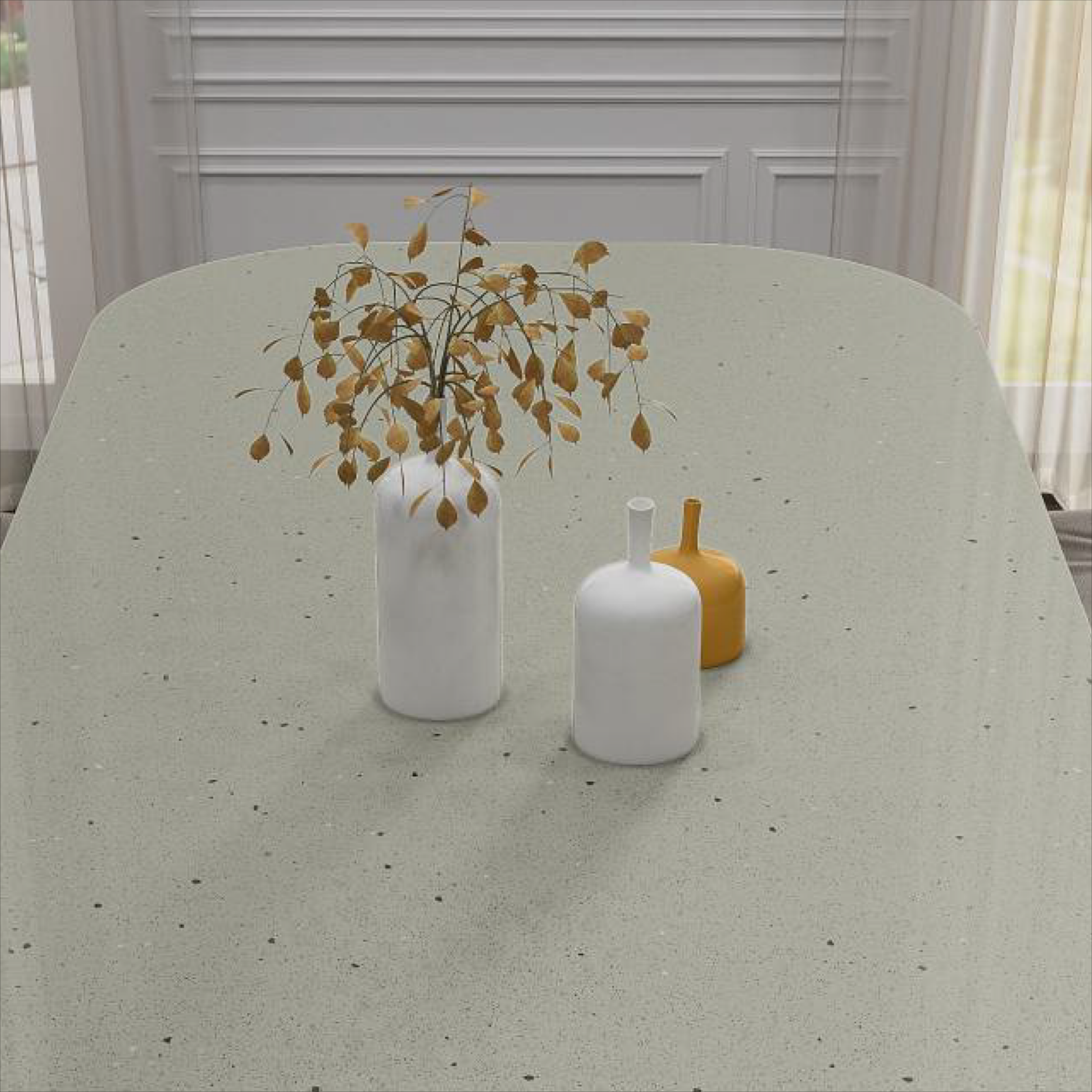 Sophisticated stone look tiles in grey with a smooth matt finish. Perfect for modern interiors with large format tiles that create elegant designs.
