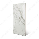Statuario Classic glossy marble effect porcelain tile 60x120cm with 9mm thickness features white base, elegant grey veining and polished luxury finish.