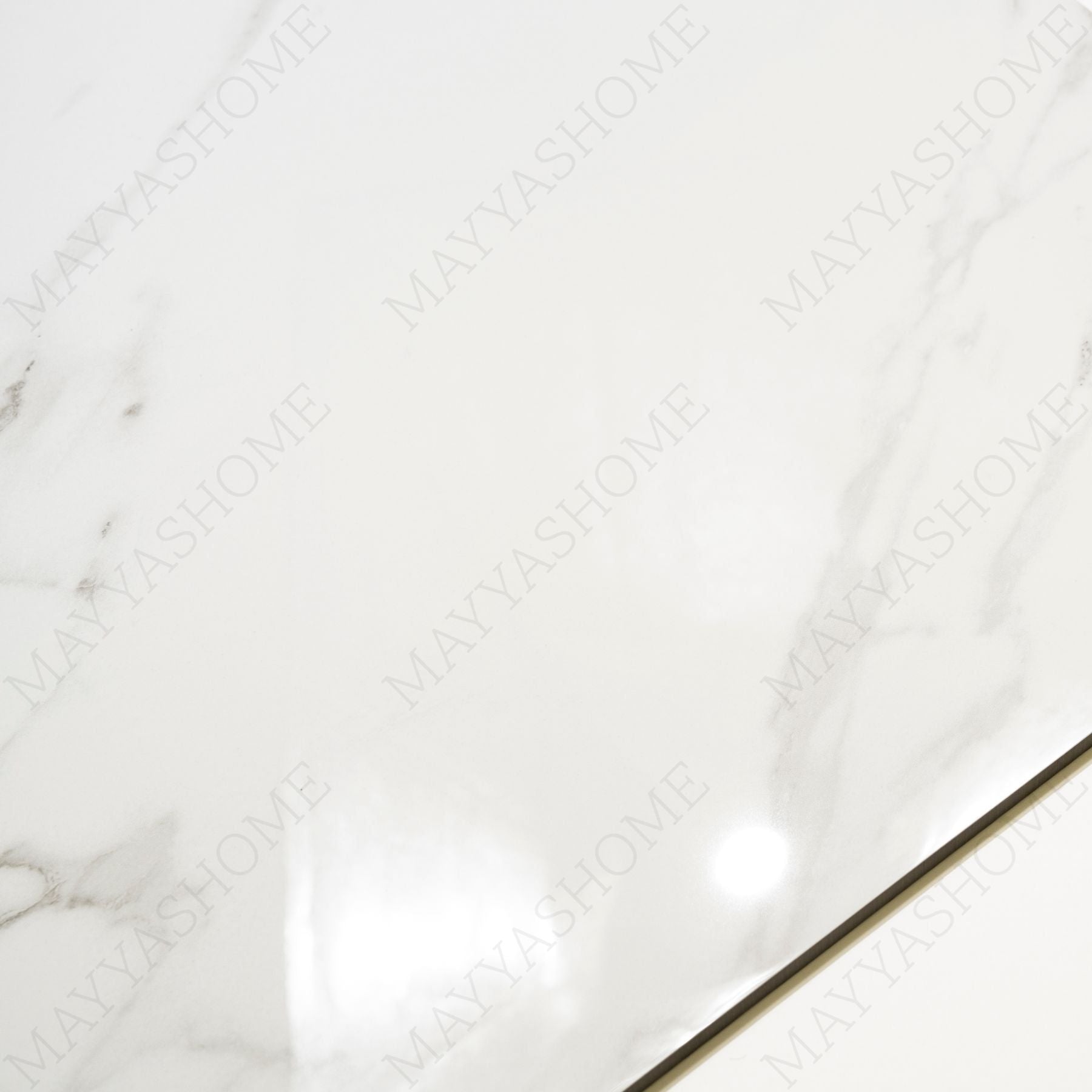 Statuario Classic glossy marble effect porcelain tile 60x120cm with 9mm thickness features white base, elegant grey veining and polished luxury finish.