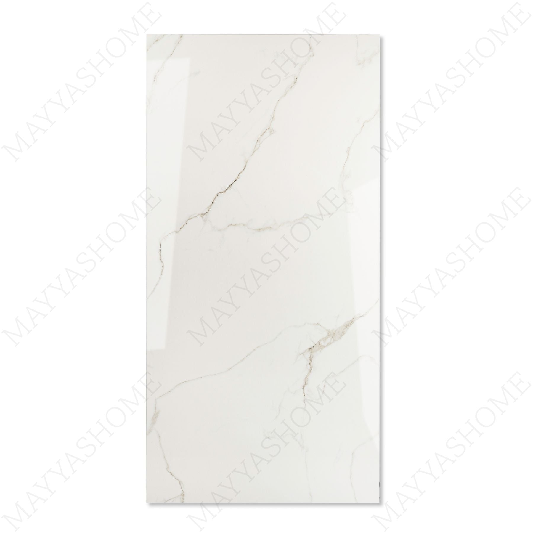 Statuario Ocean glossy marble effect porcelain tile 60x120cm with 9mm thickness features white base, soft grey veining, subtle ocean tones and polished finish.