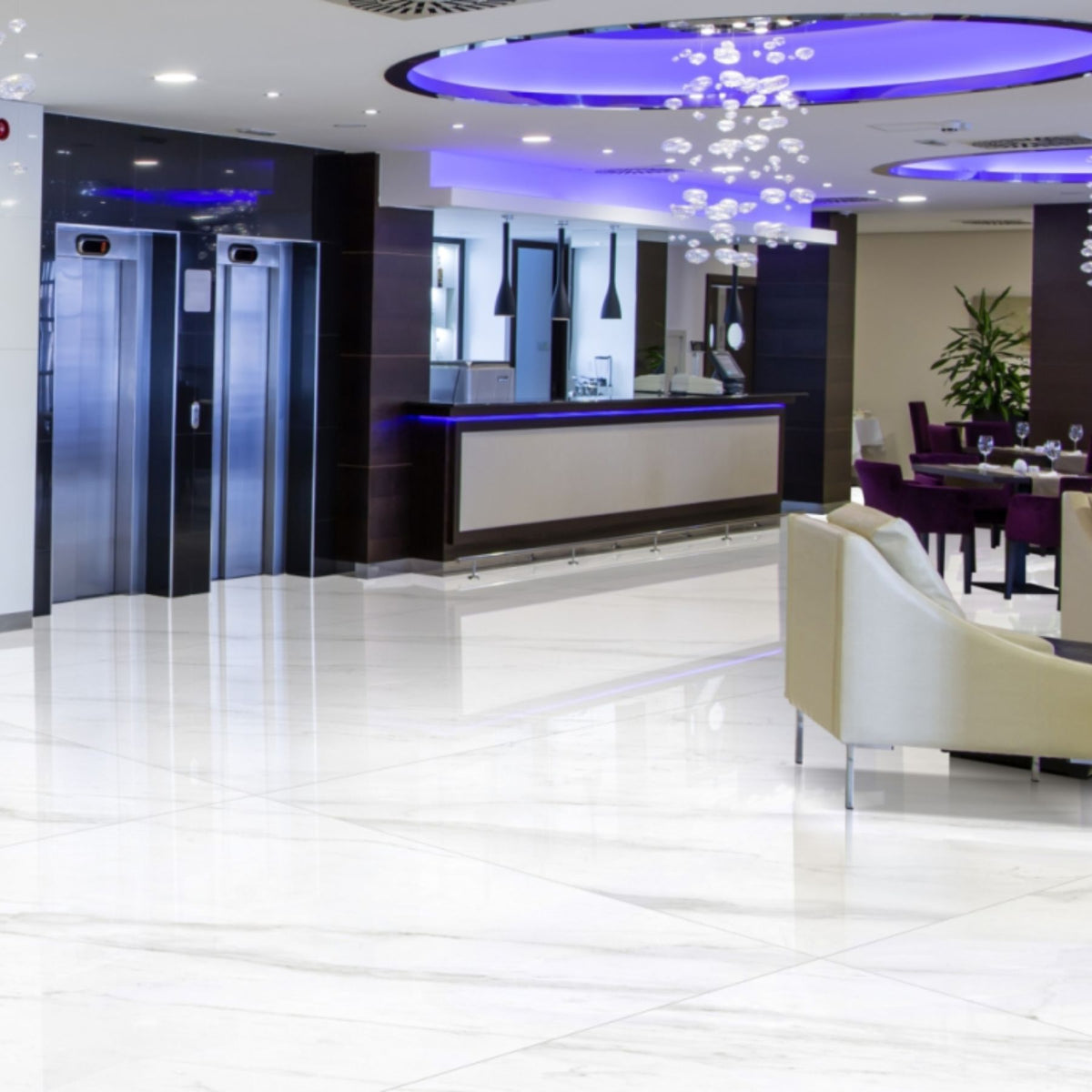 Statuario Platina porcelain slab in 120x280cm with 6mm thickness and polished/matt finishes, ideal for luxury marble-look floors, walls and interiors.