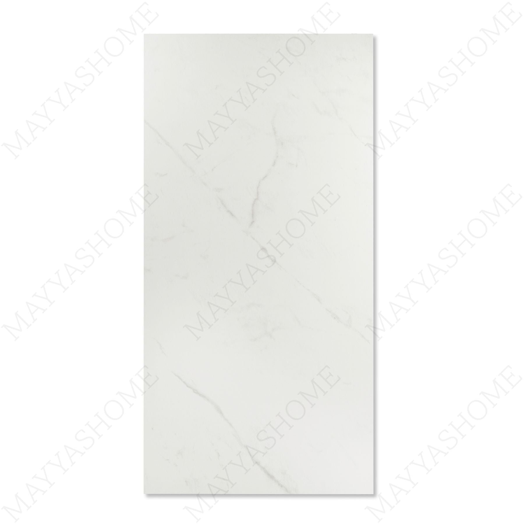 Statuario Pulido matt marble effect porcelain tile 60x120cm with 9mm thickness features white base, soft grey veining and smooth finish.