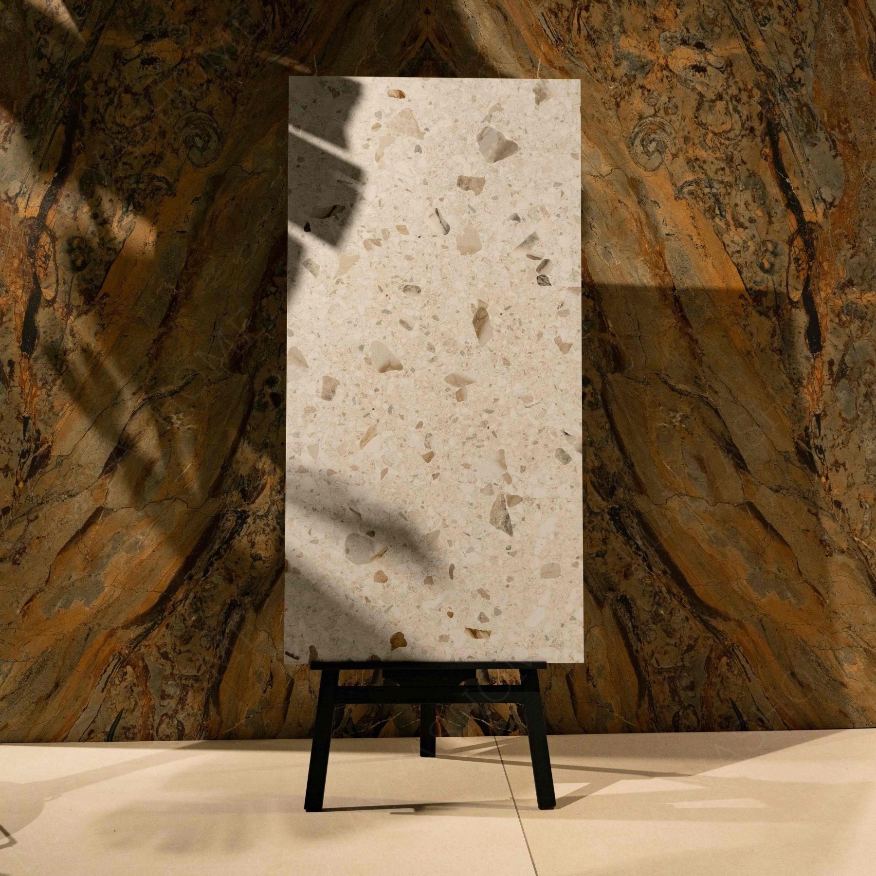 Stone Craft (60x120cm, 09mm) tiles feature a Random Glitter on Matt Special Finish that enhances the natural beauty of Porcelain. Perfect for indoor floors and walls