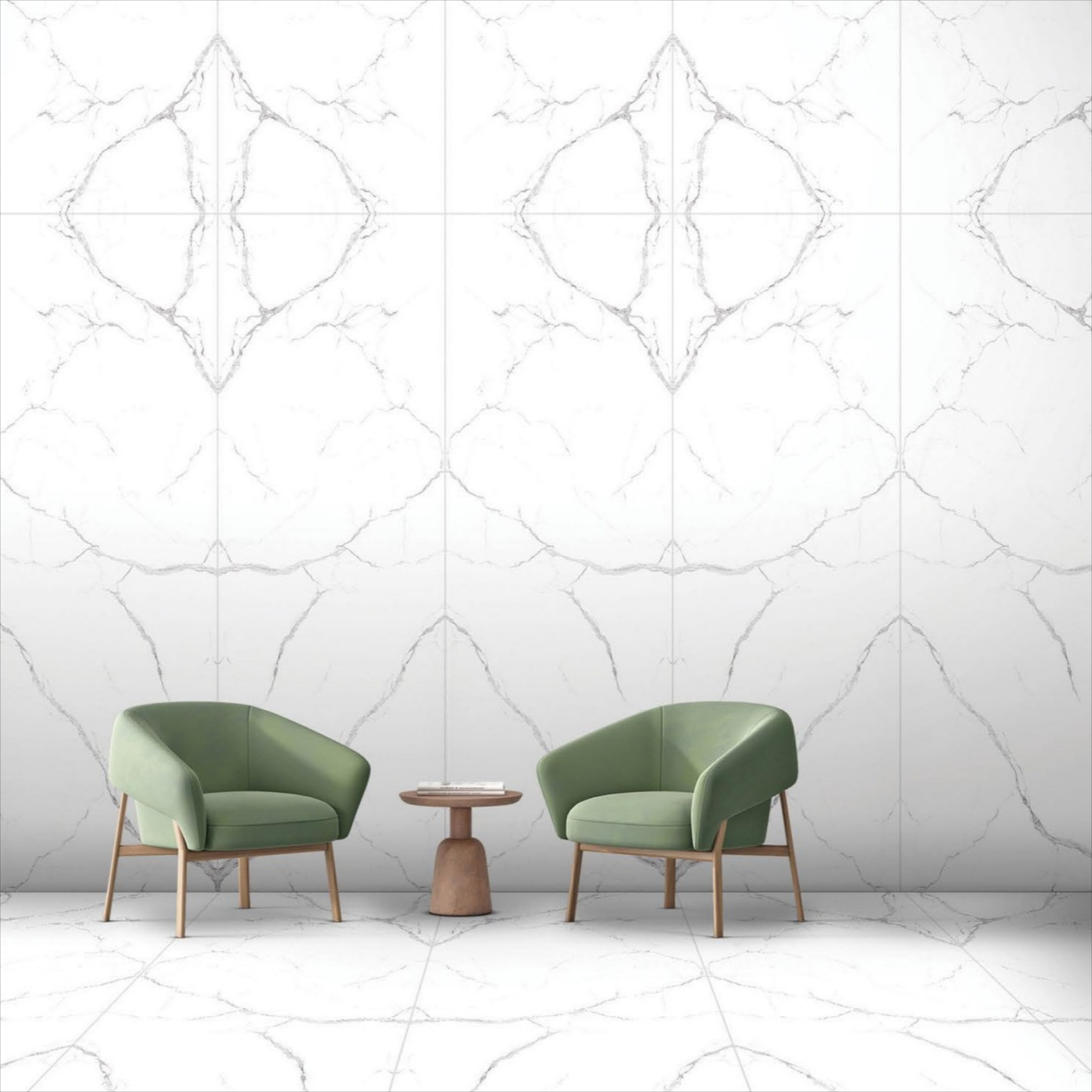 Suite Carrara white marble-look porcelain tile with natural grey veining for luxury UAE interiors