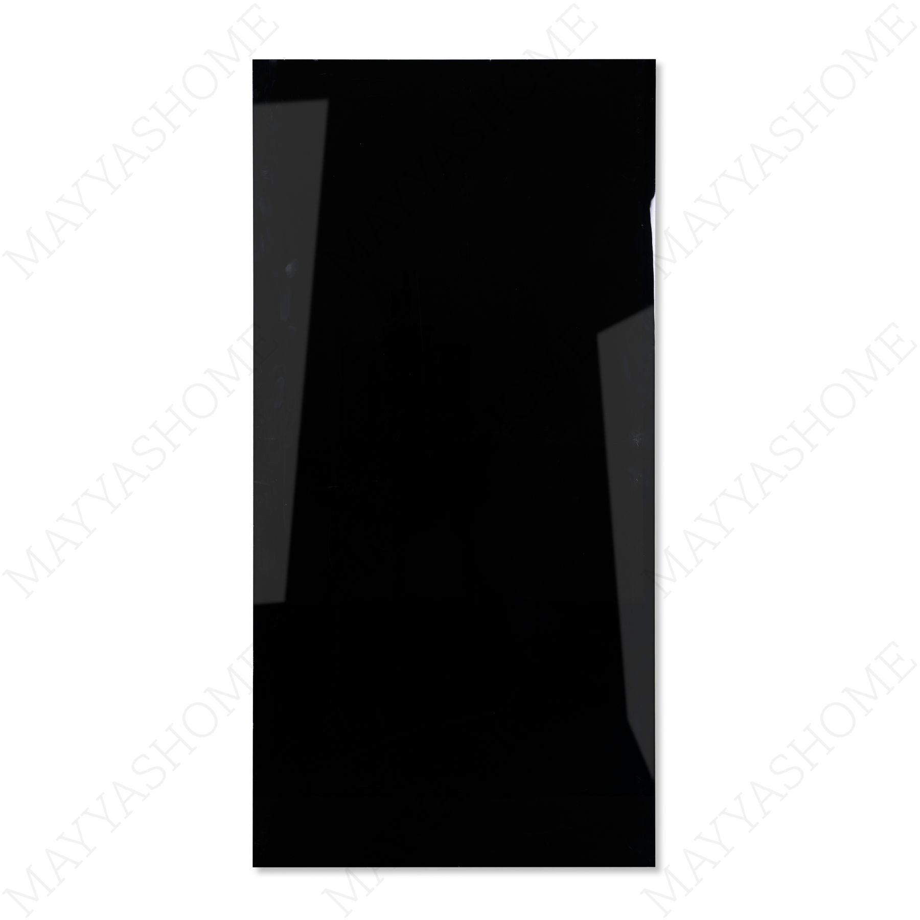 Super Black glossy porcelain tile 60x120cm with 9mm thickness features deep black surface, sleek texture and elegant polished finish.