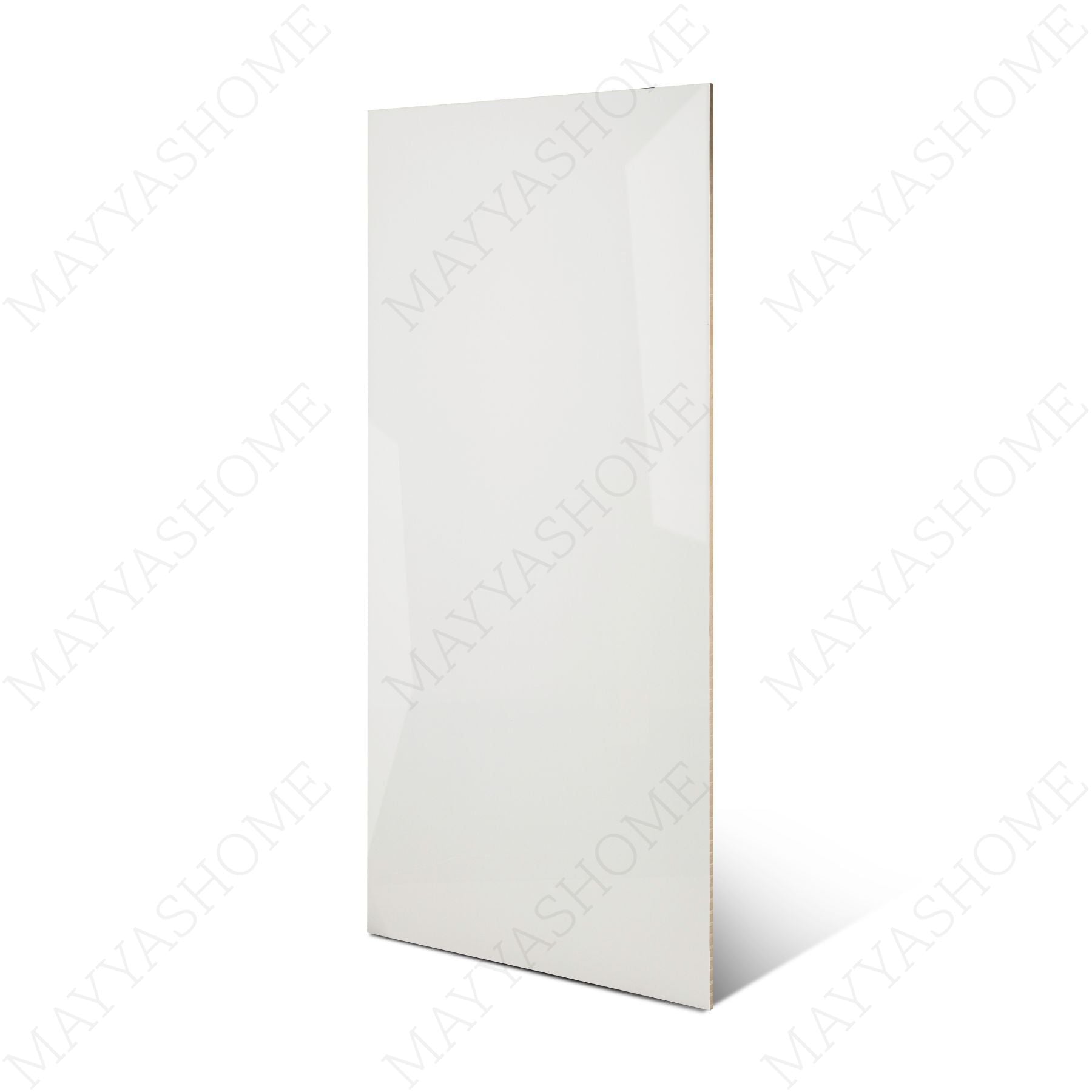 Super White glossy marble effect porcelain tile 60x120cm with 9mm thickness features pure white base, subtle grey veins and polished finish.