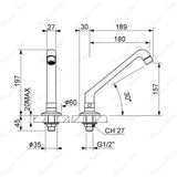 Swivel sink spout for above-counter installation with G1/2 male connection and flow limiter options. Ideal for kitchens, hospitals and commercial spaces in UAE.