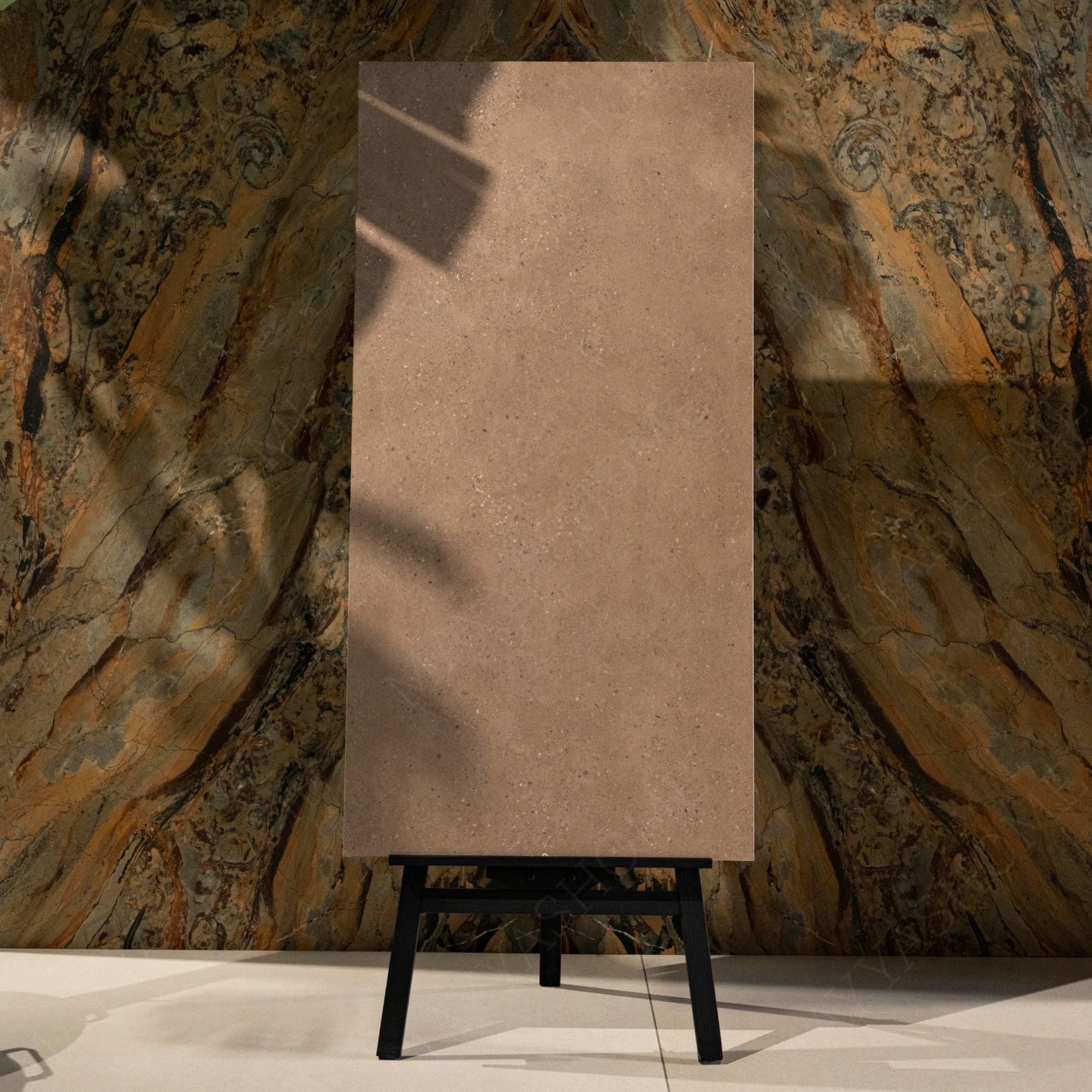 Thomas Brown porcelain tile 60x120cm 9mm thick delivers a warm stone look with durable porcelain performance for floors and walls in modern interiors.