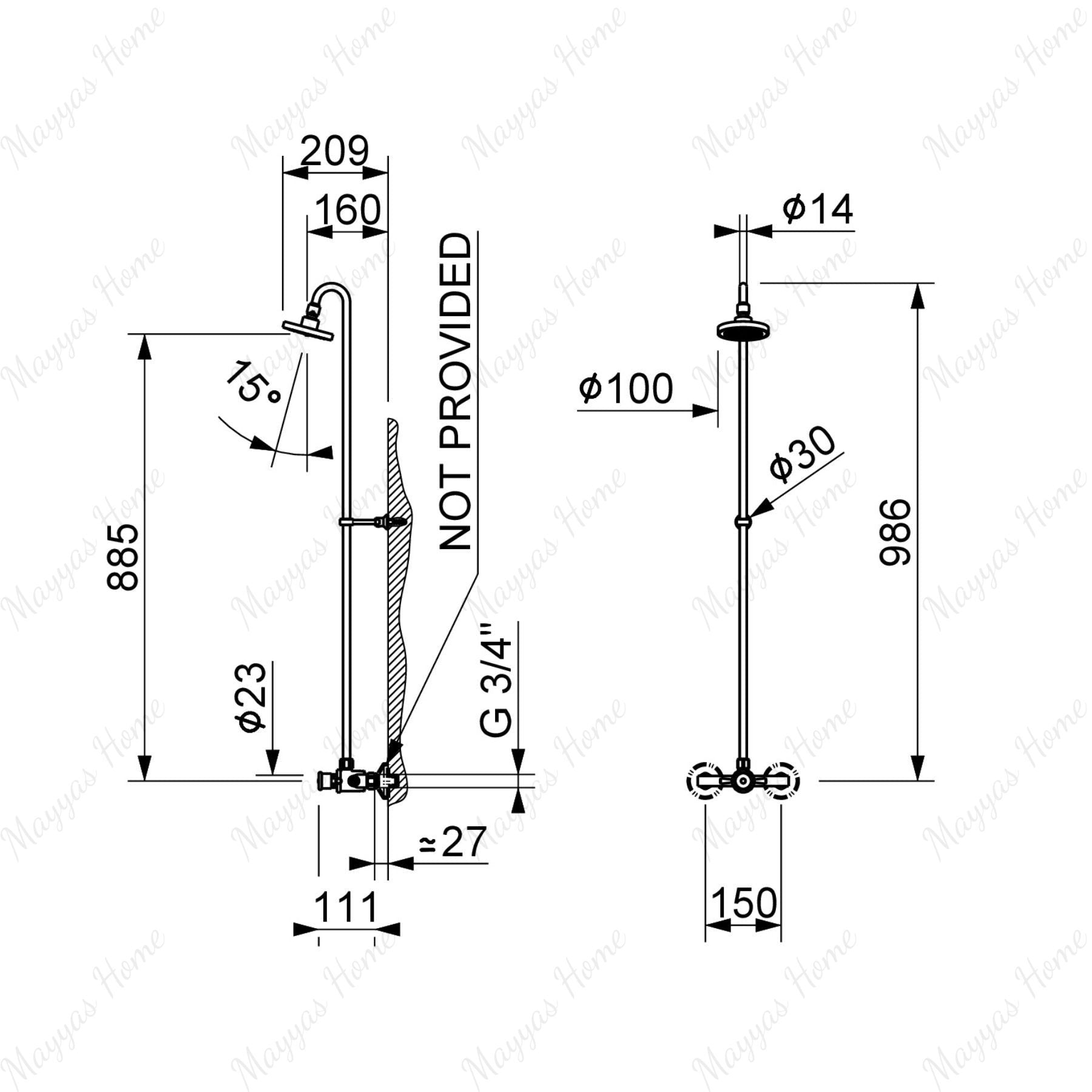 Timed shower mixer tap with 15–25 second push-button control, shower column, shower head and anti-vandal design. Ideal for commercial shower facilities in UAE.