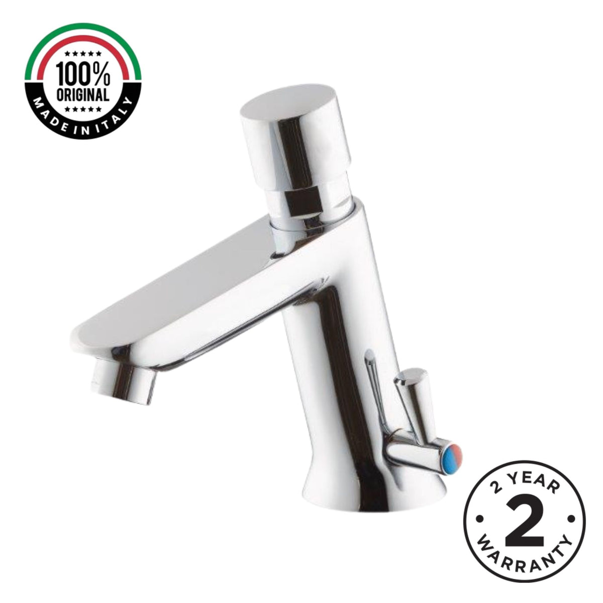 Timed washbasin mixer tap with push-button control, anti-vandal protection and water-saving performance. Ideal for UAE commercial and public washrooms.