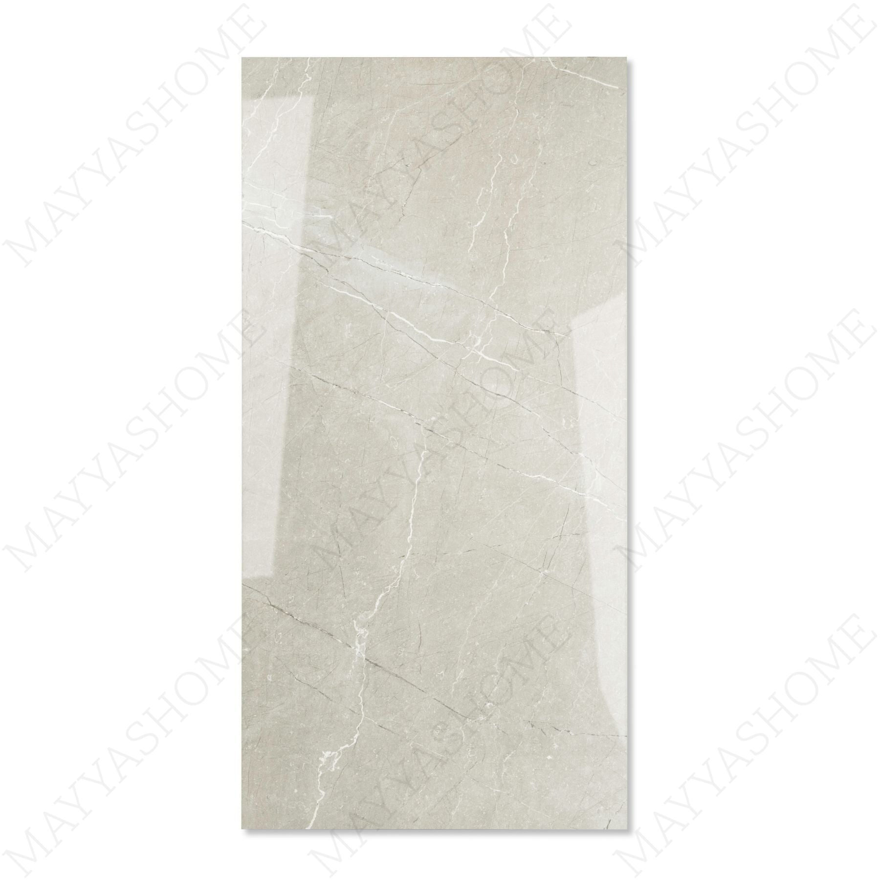Toscana Grey glossy marble effect porcelain tile 60x120cm with 9mm thickness features soft grey tones, natural veining and polished finish.